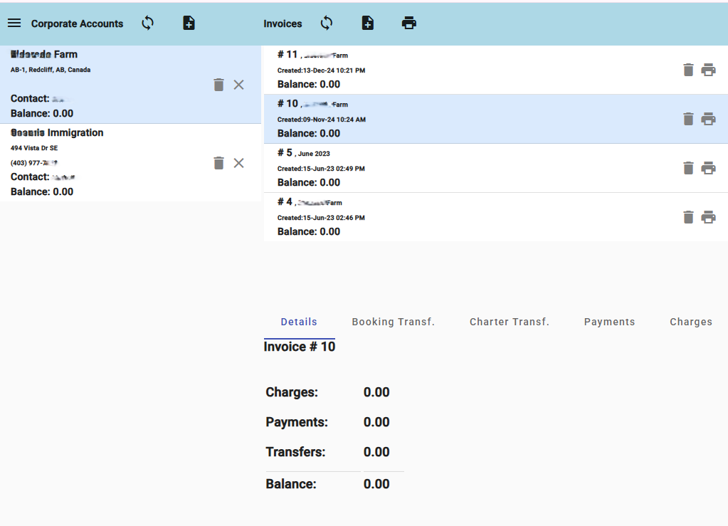 corporate accounts and invoicing in passenger booking software
