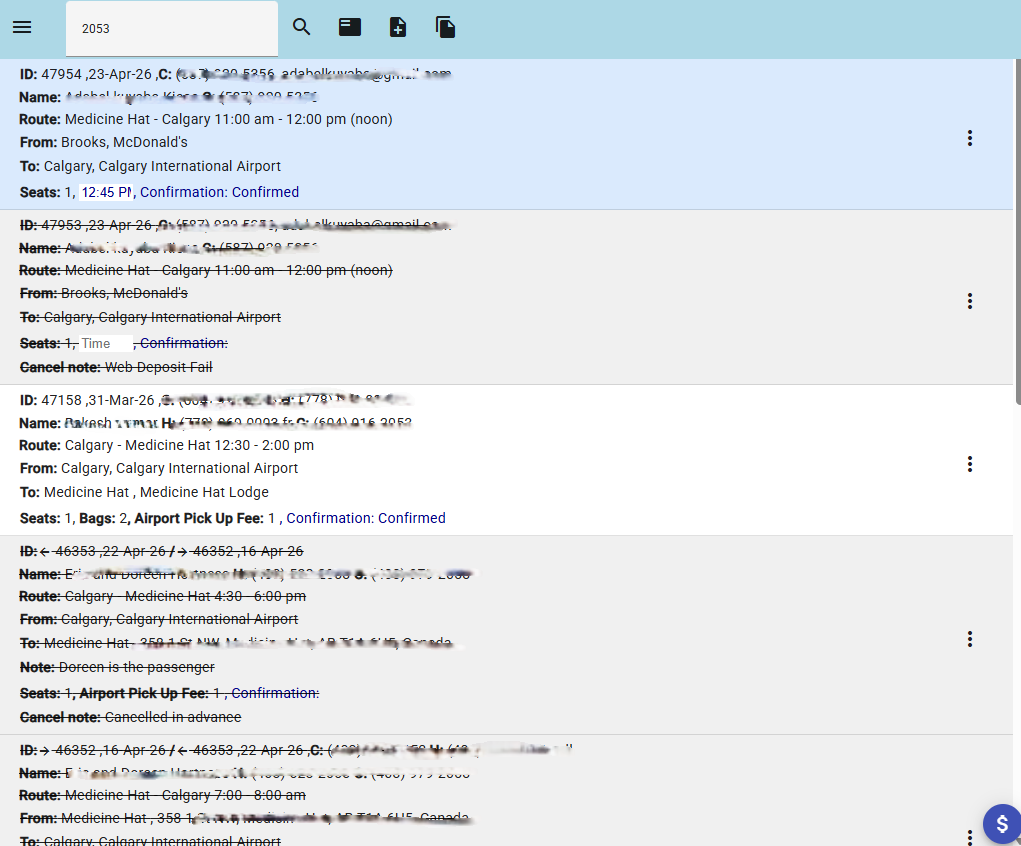find reservation page in passenger booking software